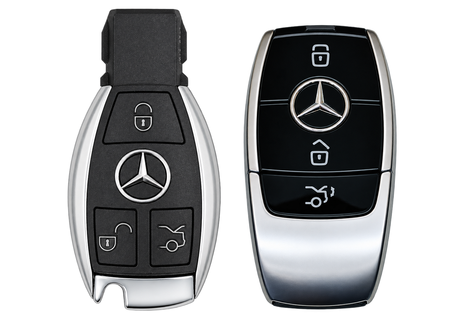 Mercedes-Benz FBS4 key and newer-style Mercedes key